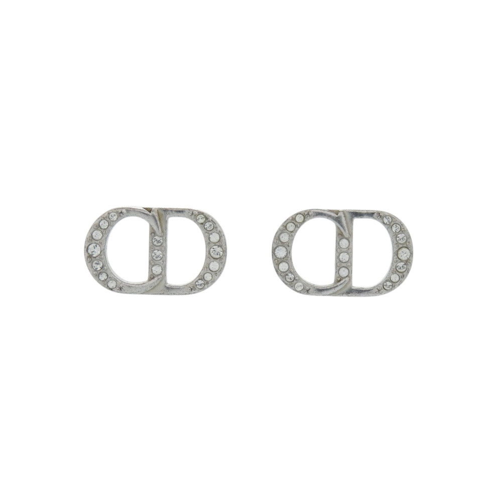 Christian Dior CD Logo Rhinestone Earrings, Sterling Silver 925, Rhinestones,...